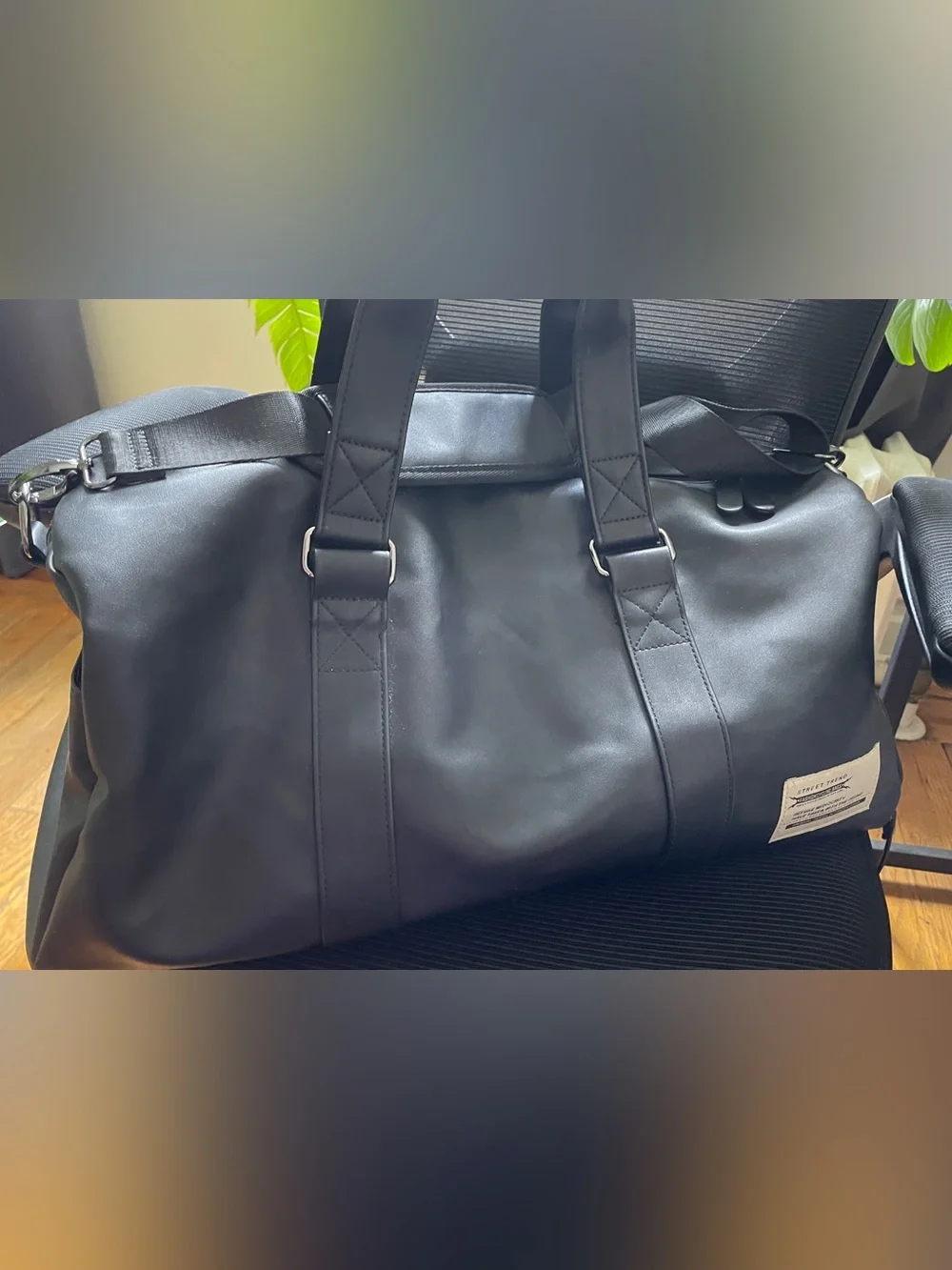 Black faux-Leather Weekend Duffel Bag - Unbranded